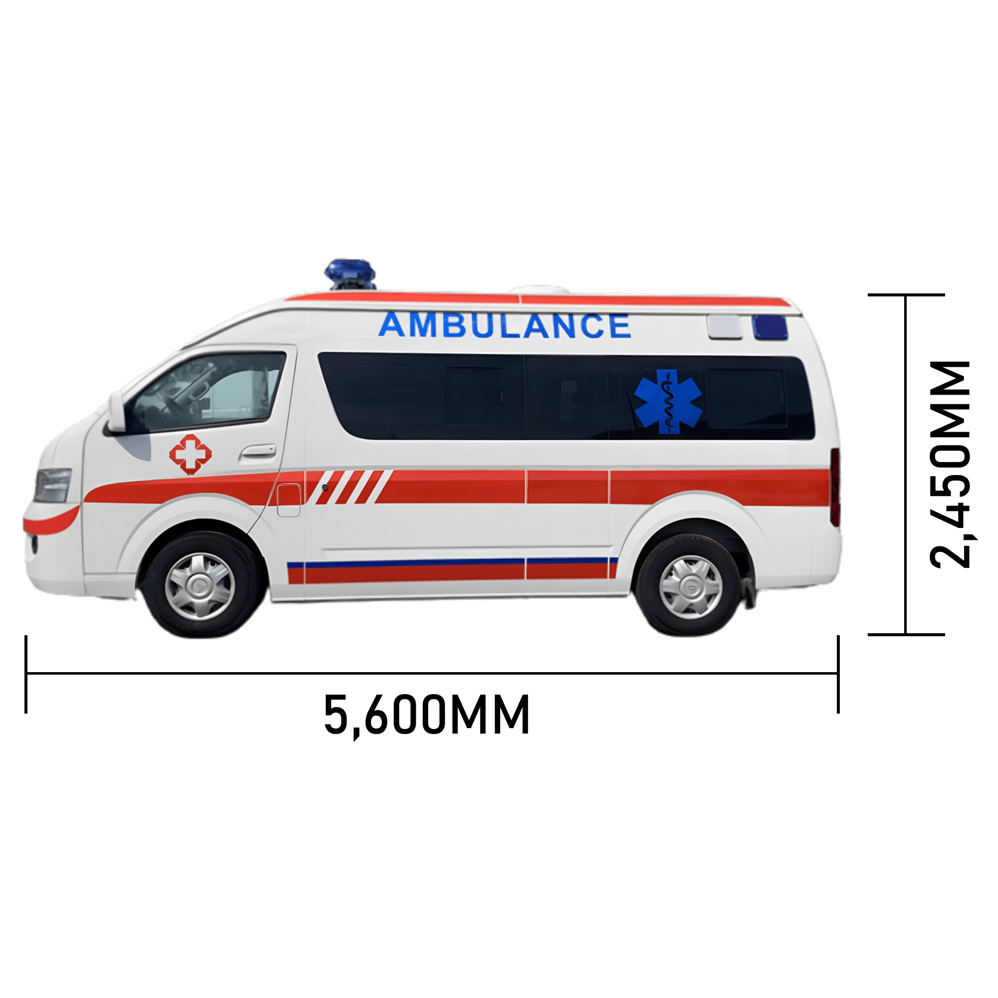 Foton G7 ambulance dimensions — side profile diagram with overall length & wheelbase | France AJ Group