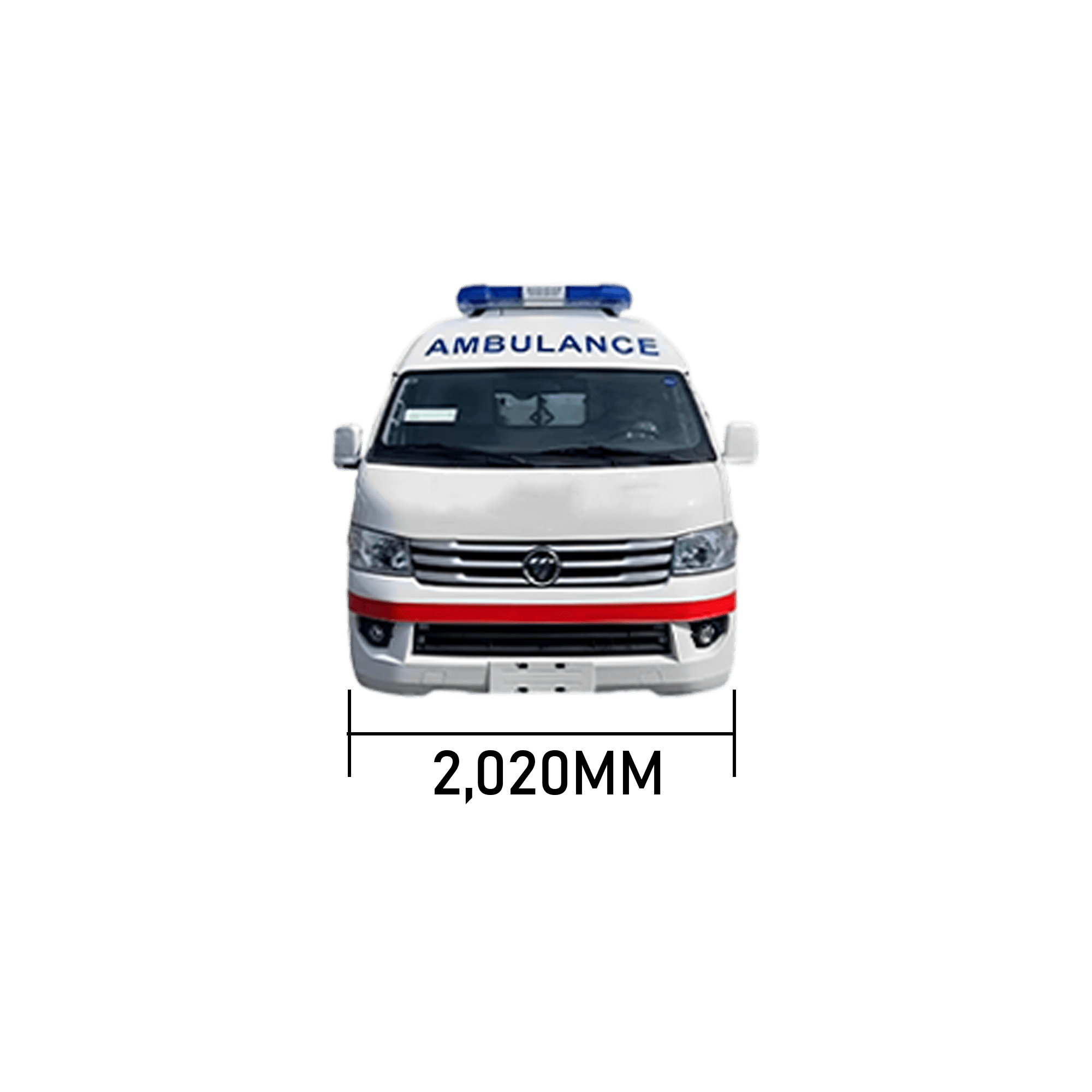 Foton G7 ambulance dimensions — front & rear view diagram with overall width & height | France AJ Group