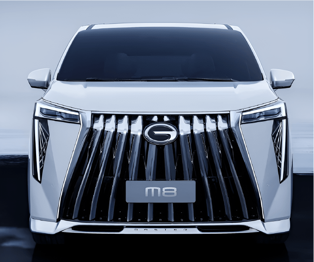 GAC M8 front grille with vertical chrome ribs — lion-inspired design