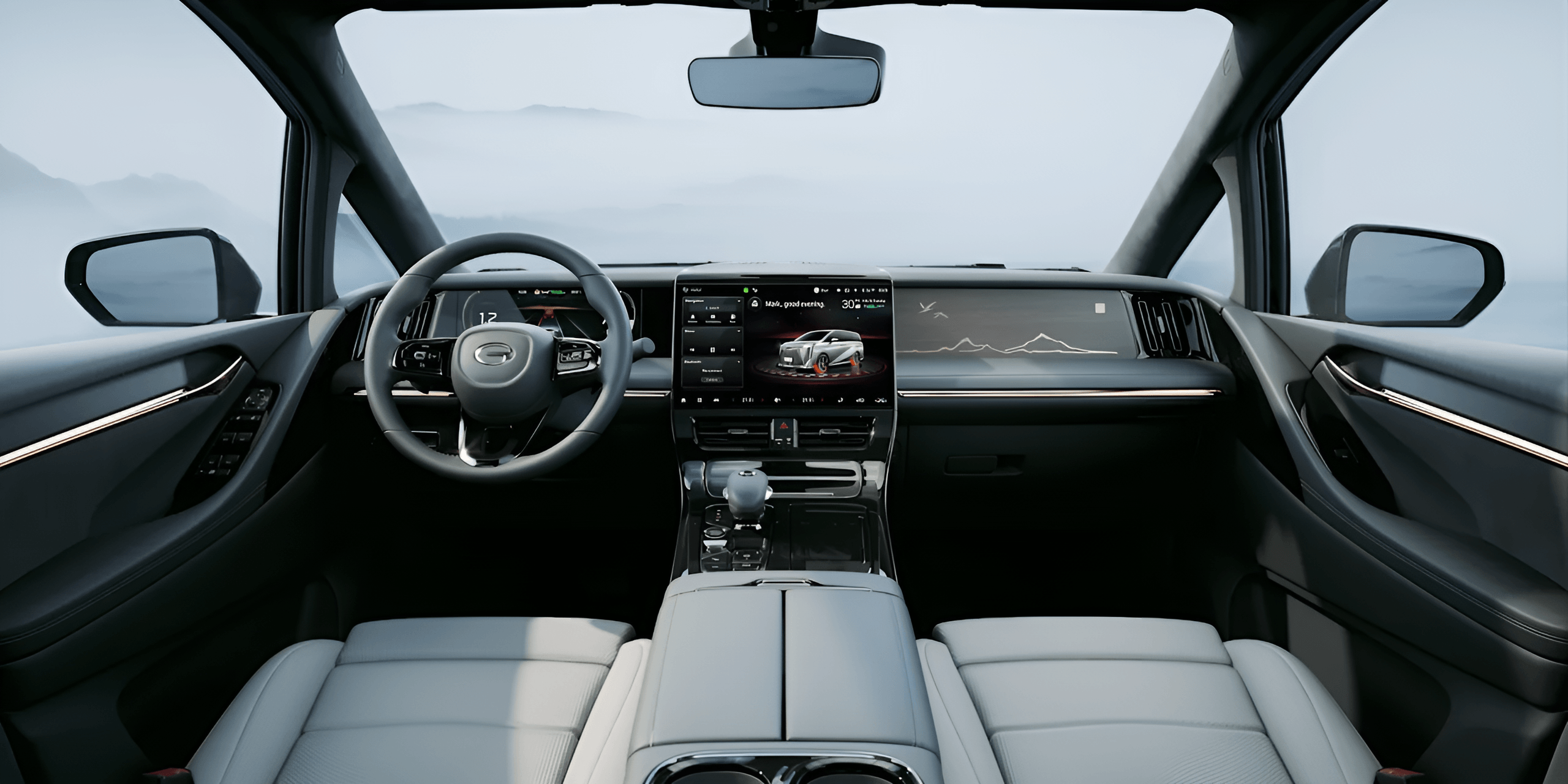 GAC M8 interior — Blue Ocean theme with floating center console