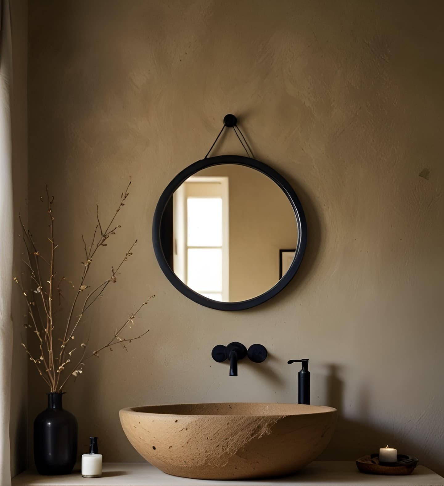 Glass vessel sink and ceramic undermount bowl on a stone vanity countertop